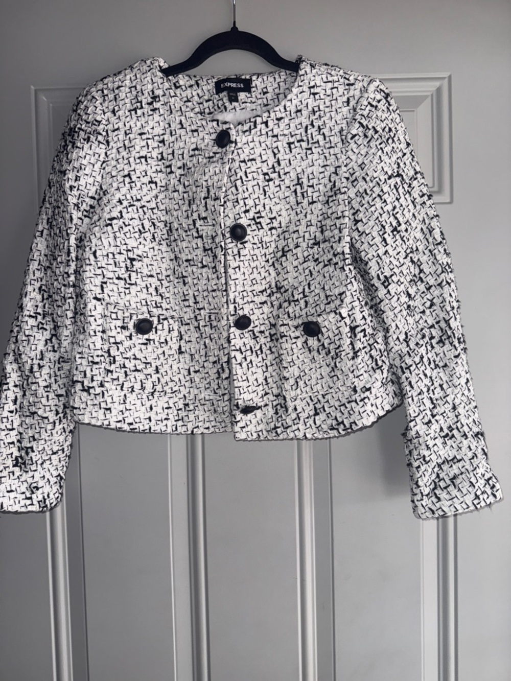 Express Black & White Tweed Boxy Jacket